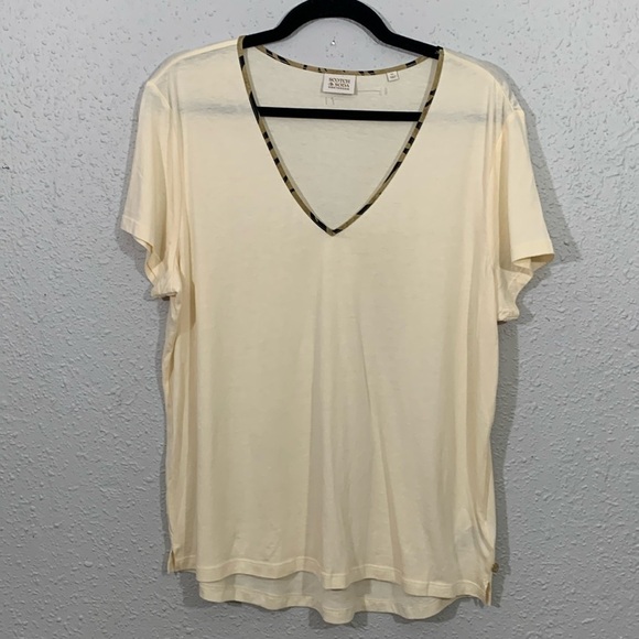 Scotch & Soda Animal Print Trim V-Neck Short Sleeve Tee size XL - Picture 3 of 13